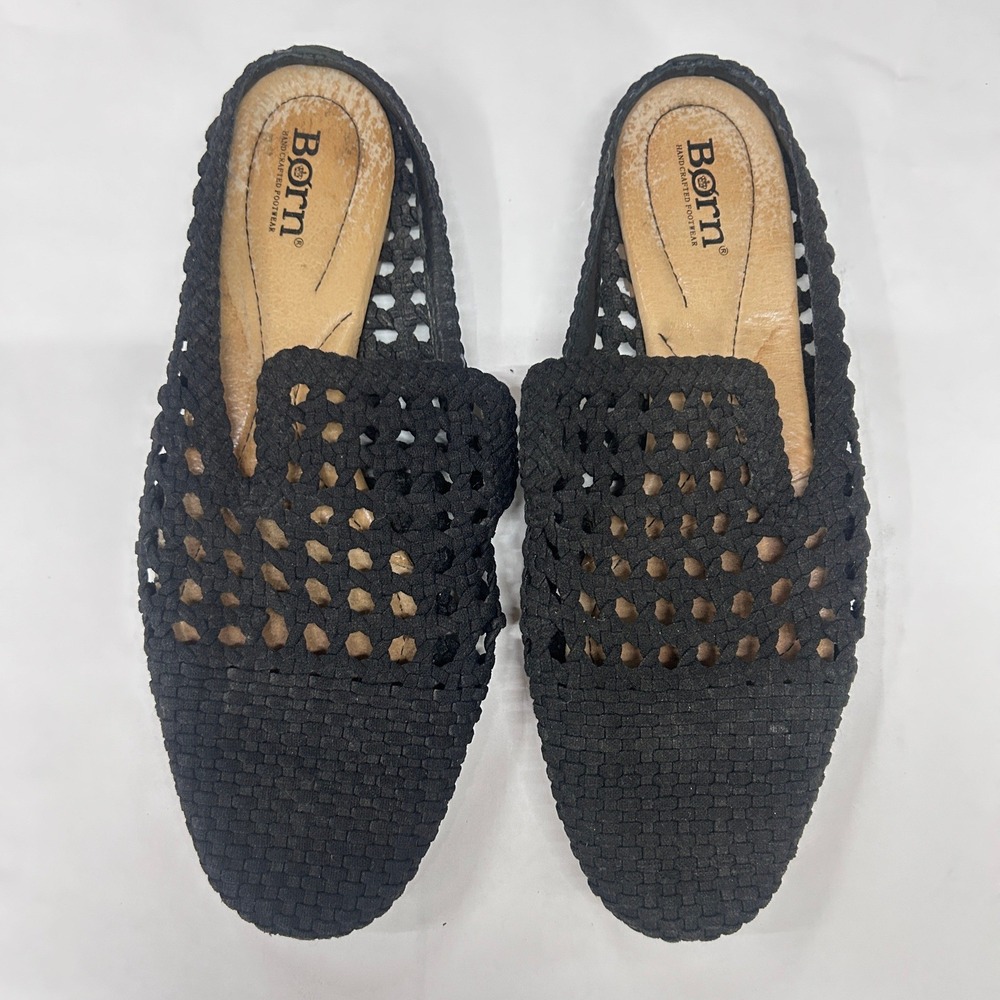 Coastal Boho Black Woven Slip On Flats 10 Huarache Minimalist Resort Born Shoes